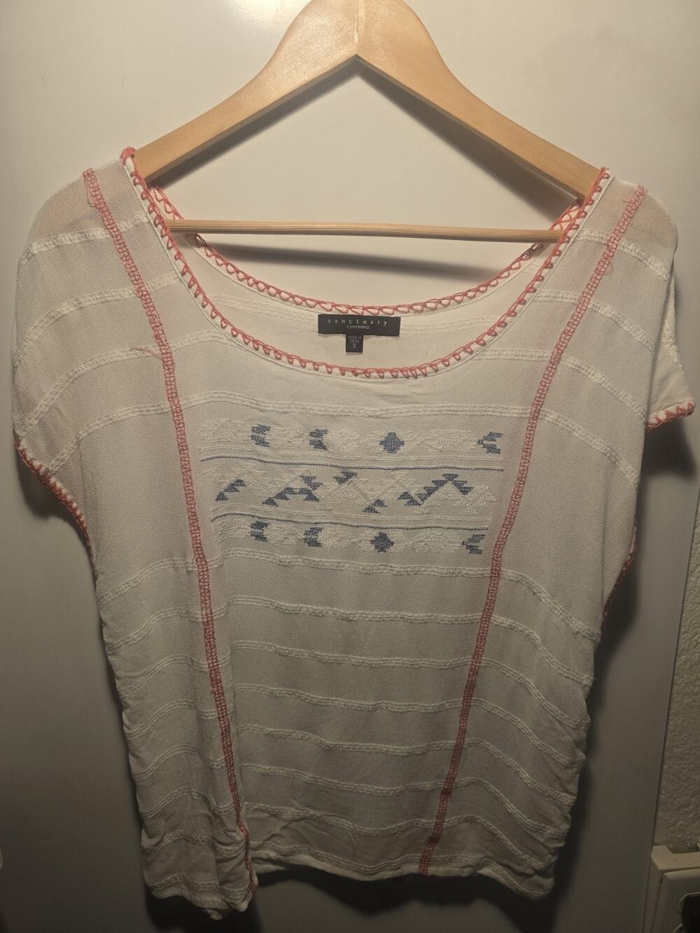 Sanctuary Sheer Size S Sleeveless Blouse embroidery aztec gauzey airy coastal